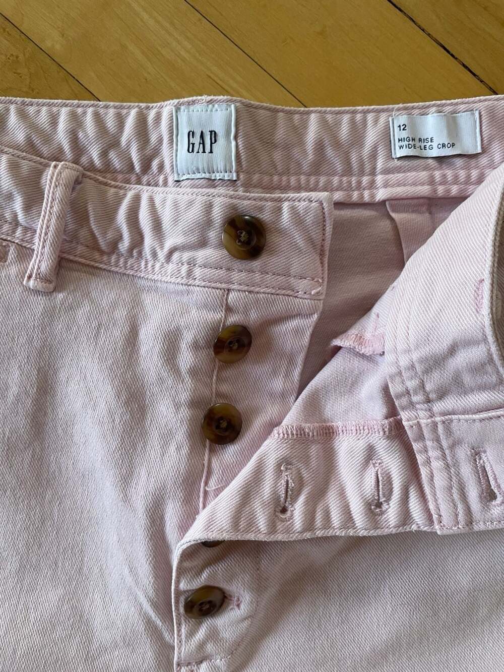 Gap High Rise Wide-Leg Crop Button Fly Light Pink Denim Jeans, Size 12 - Picture 2 of 7